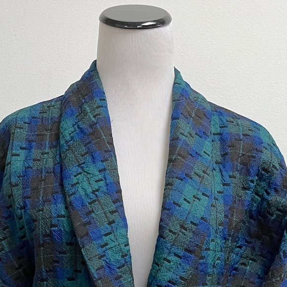 Lancelotti Vintage tartan black plaid wool shawl blazer jacket 40 80s wool blend - Picture 2 of 9